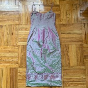VTG Genie in a Bottle Mermaid Silk Iridescent Strappy Ankle Lenth Dress Sz Small